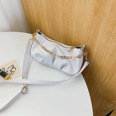 Pleated Crossbody Bag Women PU Leather Shoulder Messenger Chain Clutches Totes