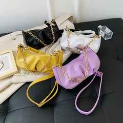 Pleated Crossbody Bag Women PU Leather Shoulder Messenger Chain Clutches Totes