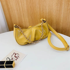 Pleated Crossbody Bag Women PU Leather Shoulder Messenger Chain Clutches Totes