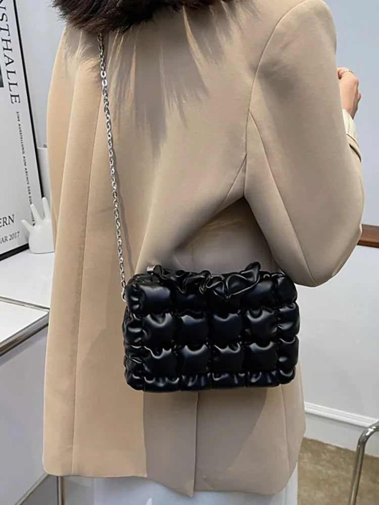 Pleated Handbags Women's Bag Shoulder Crossbody Bags Small Square Chain Handbag