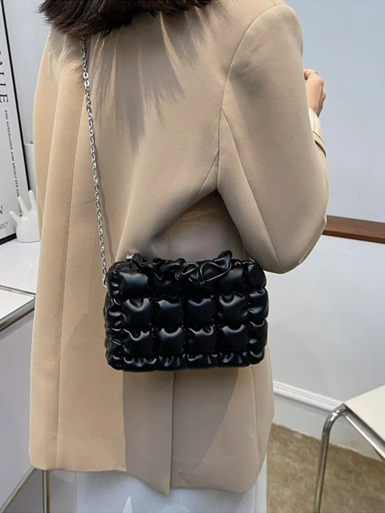 Pleated Handbags Women's Bag Shoulder Crossbody Bags Small Square Chain Handbag