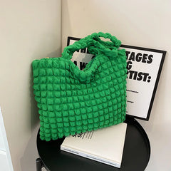 Pleated Plaid Shoulder Bag Sweet Ladies Handbags Casual Tote Bags For Women