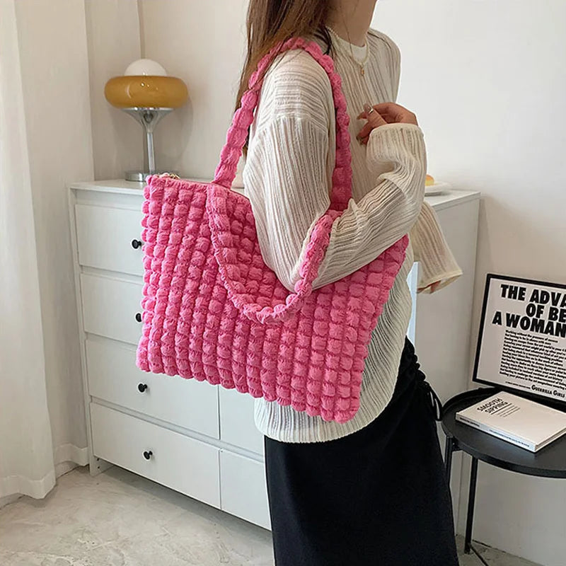 Pleated Plaid Shoulder Bag Sweet Ladies Handbags Casual Tote Bags For Women