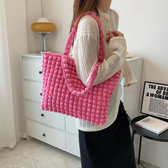 Pleated Plaid Shoulder Bag Sweet Ladies Handbags Casual Tote Bags For Women