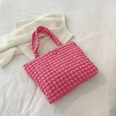 Pleated Plaid Shoulder Bag Sweet Ladies Handbags Casual Tote Bags For Women