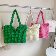 Pleated Plaid Shoulder Bag Sweet Ladies Handbags Casual Tote Bags For Women