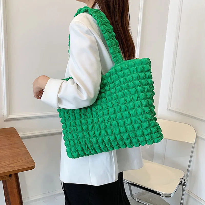 Pleated Plaid Shoulder Bag Sweet Ladies Handbags Casual Tote Bags For Women