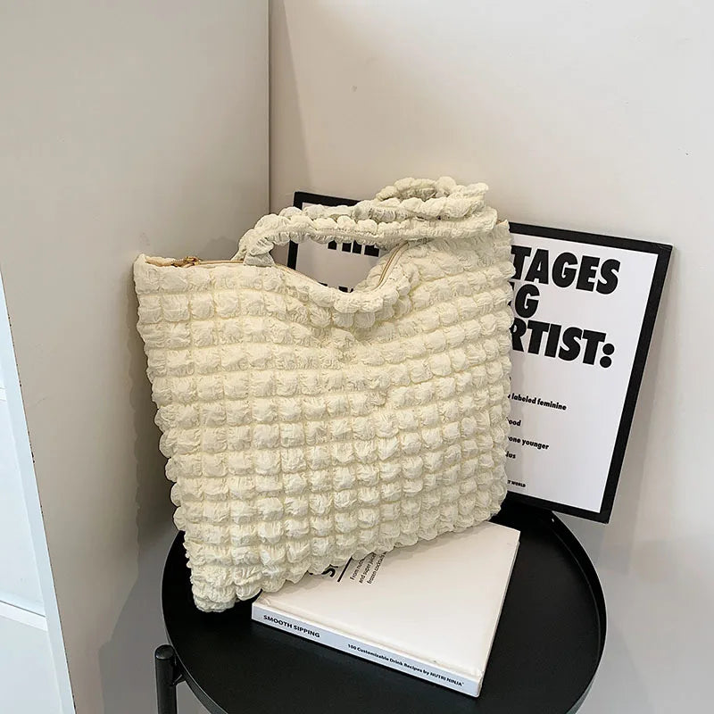 Pleated Plaid Shoulder Bag Sweet Ladies Handbags Casual Tote Bags For Women