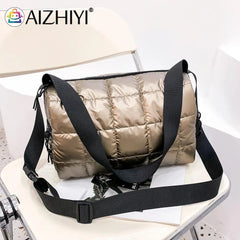 Pleated Quilted Cotton Padded Grid Crossbody Bag