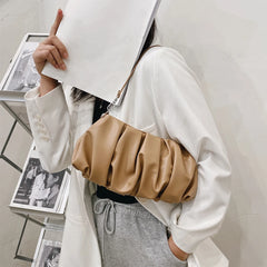 Pleated Shoulder Handbag Women Solid PU Underarm Cloud Bags For Women