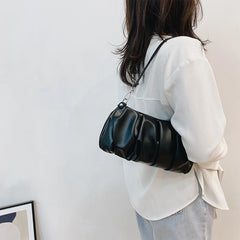 Pleated Shoulder Handbag Women Solid PU Underarm Cloud Bags For Women