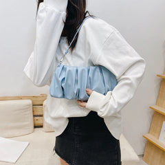 Pleated Shoulder Handbag Women Solid PU Underarm Cloud Bags For Women