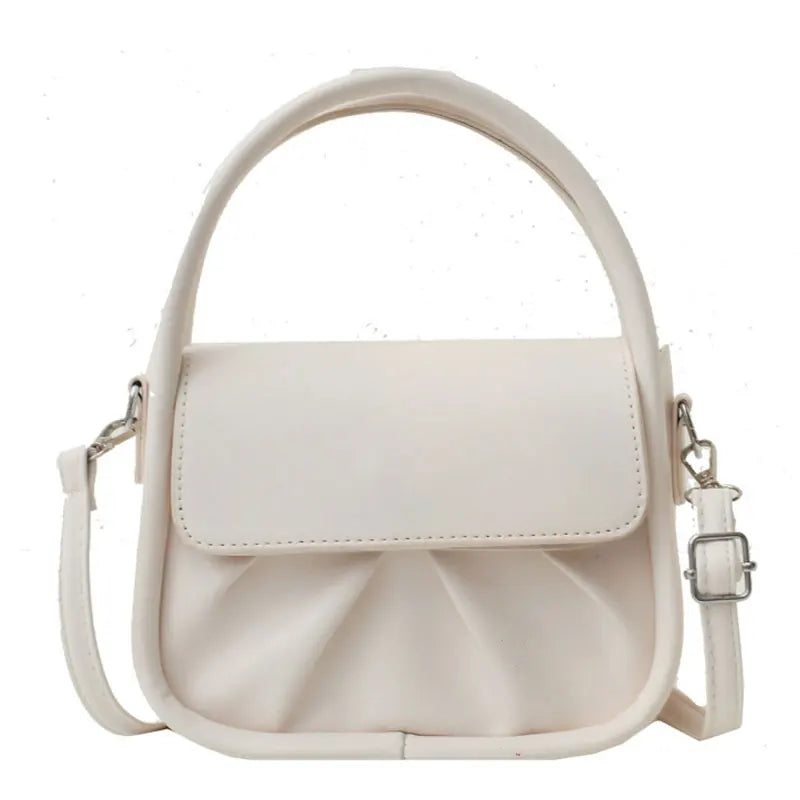 Pleated Small Handbags For Women High Pu Leather Shoulder Bag Solid Female Cross