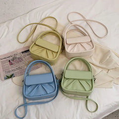Pleated Small Handbags For Women High Pu Leather Shoulder Bag Solid Female Cross