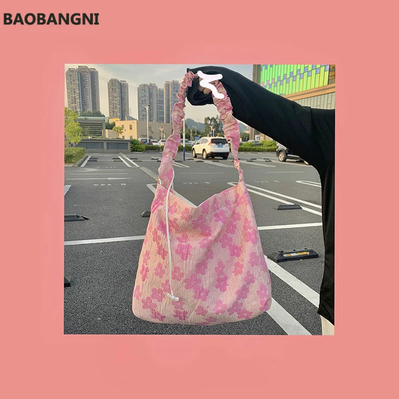 Pink Flowers Messenger Bag Women Girls Student Casual Tote Handbags