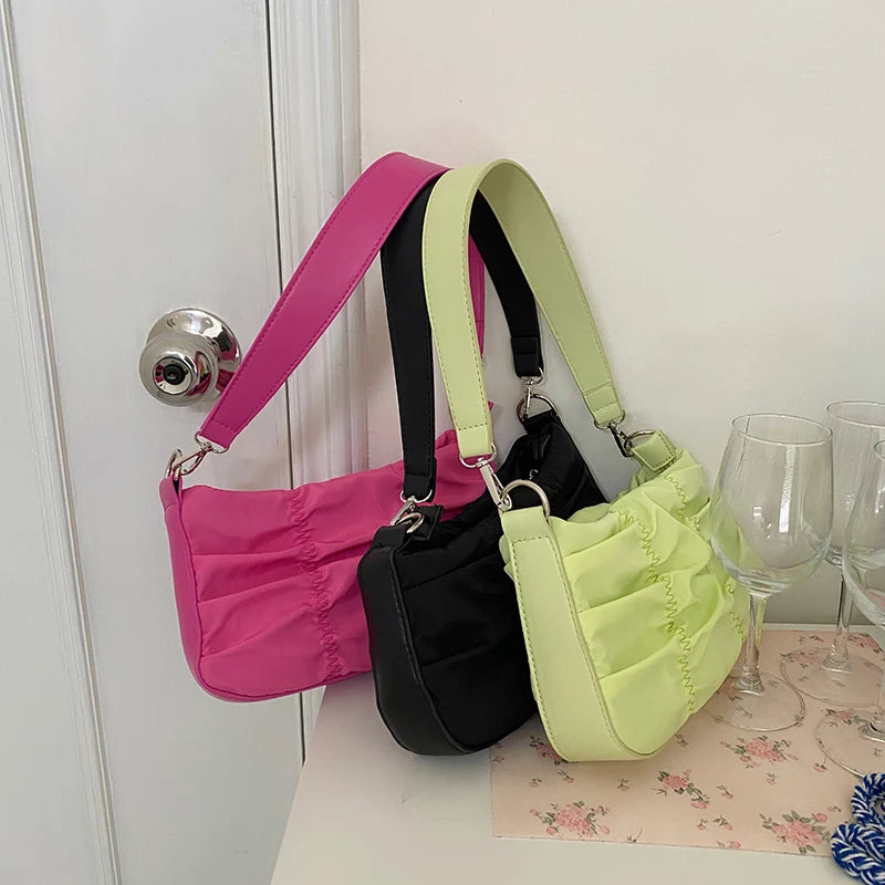 Pleated Women Shoulder Bags Oxford Ladies Hobos Purse Handbags