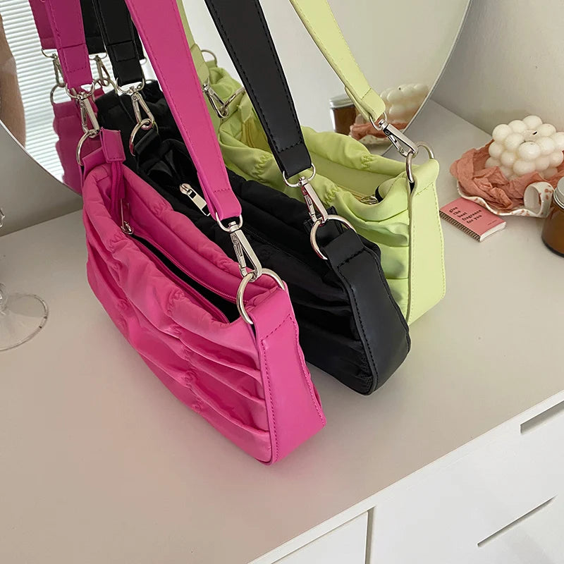 Pleated Women Shoulder Bags Oxford Ladies Hobos Purse Handbags
