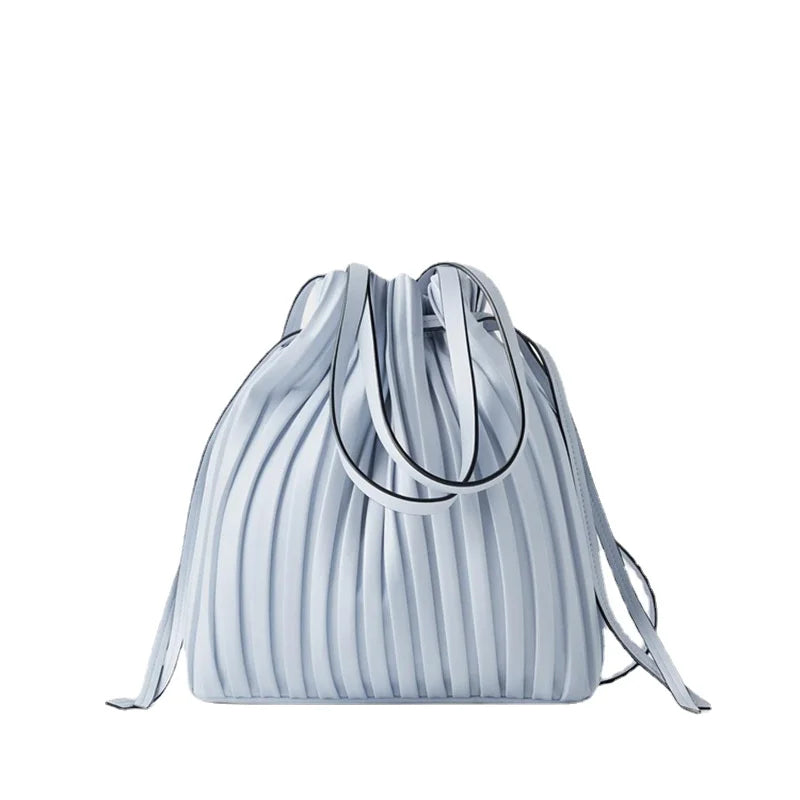 Pleated Stripe Bucket Bag Ladies Crossbody Bags for Women