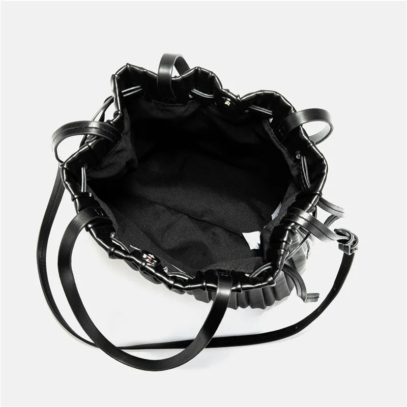 Pleated Stripe Bucket Bag Ladies Crossbody Bags for Women