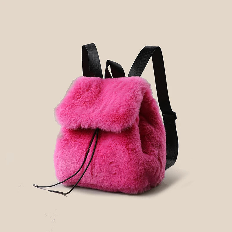 Winter Rose Red Plush Backpack for Women