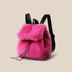 Winter Rose Red Plush Backpack for Women