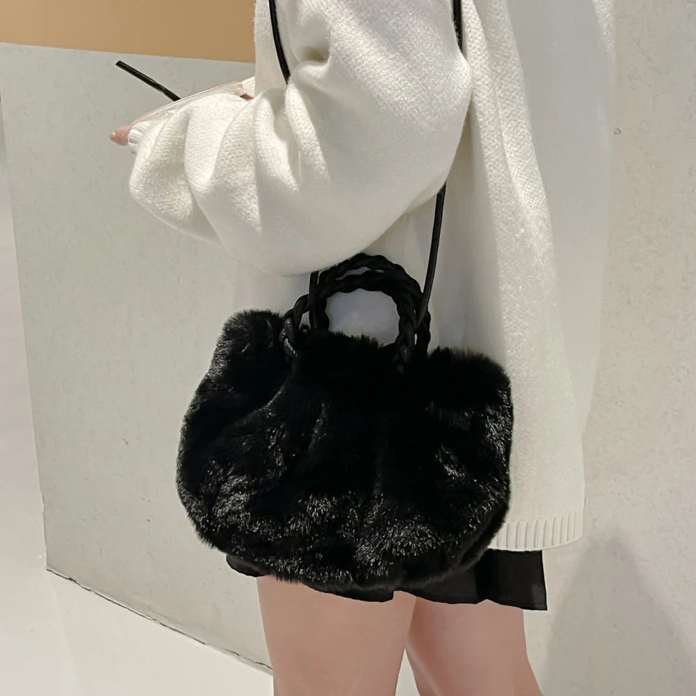 Fluffy Woven Crossbody Handbag Soft Winter Purse
