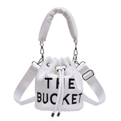Plush Bucket Bag Letters Women Handbags Faux Fur Shoulder Crossbody Bags