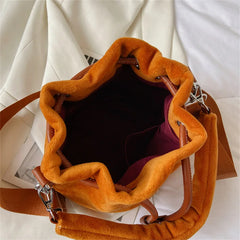 Plush Bucket Bag Letters Women Handbags Faux Fur Shoulder Crossbody Bags