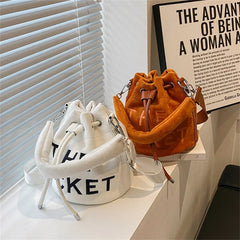 Plush Bucket Bag Letters Women Handbags Faux Fur Shoulder Crossbody Bags