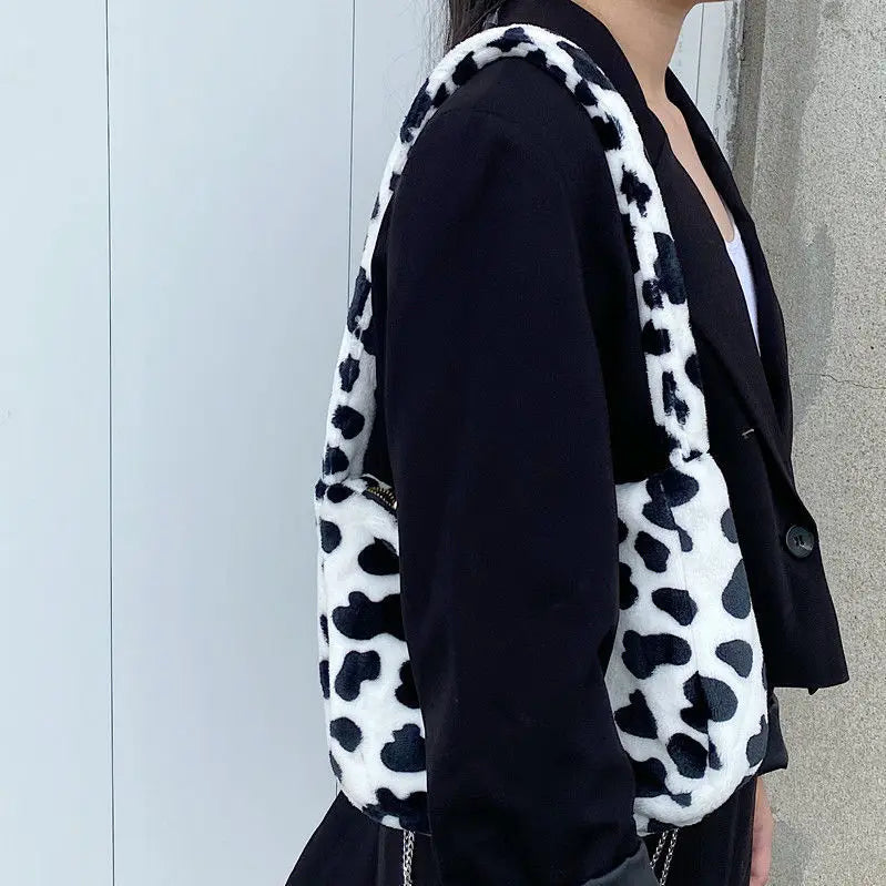Plush Cow Underarm Bag Large Capacity Female Shoulder Bags