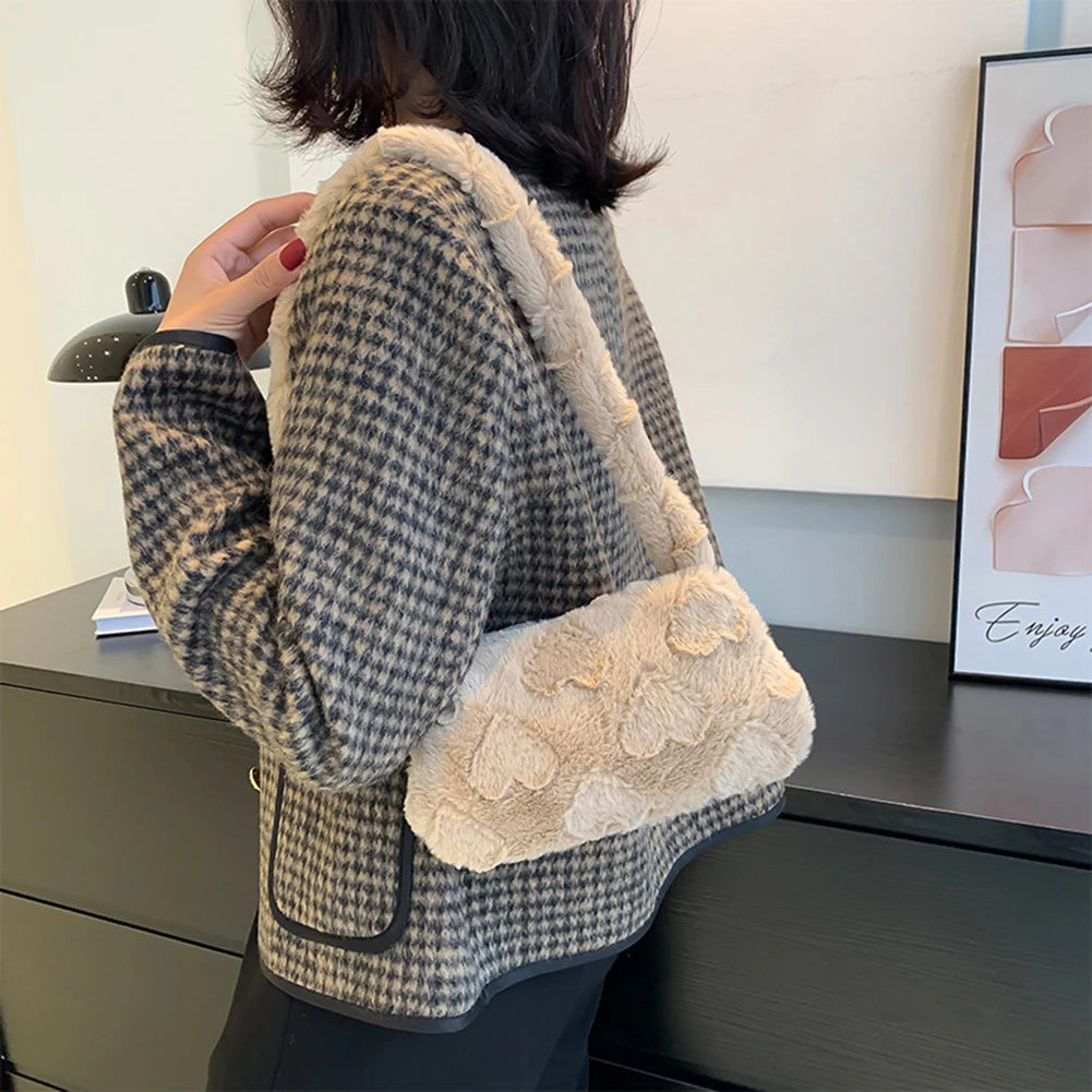 Fluffy Fur Shoulder Bag for Women Winter Fashion