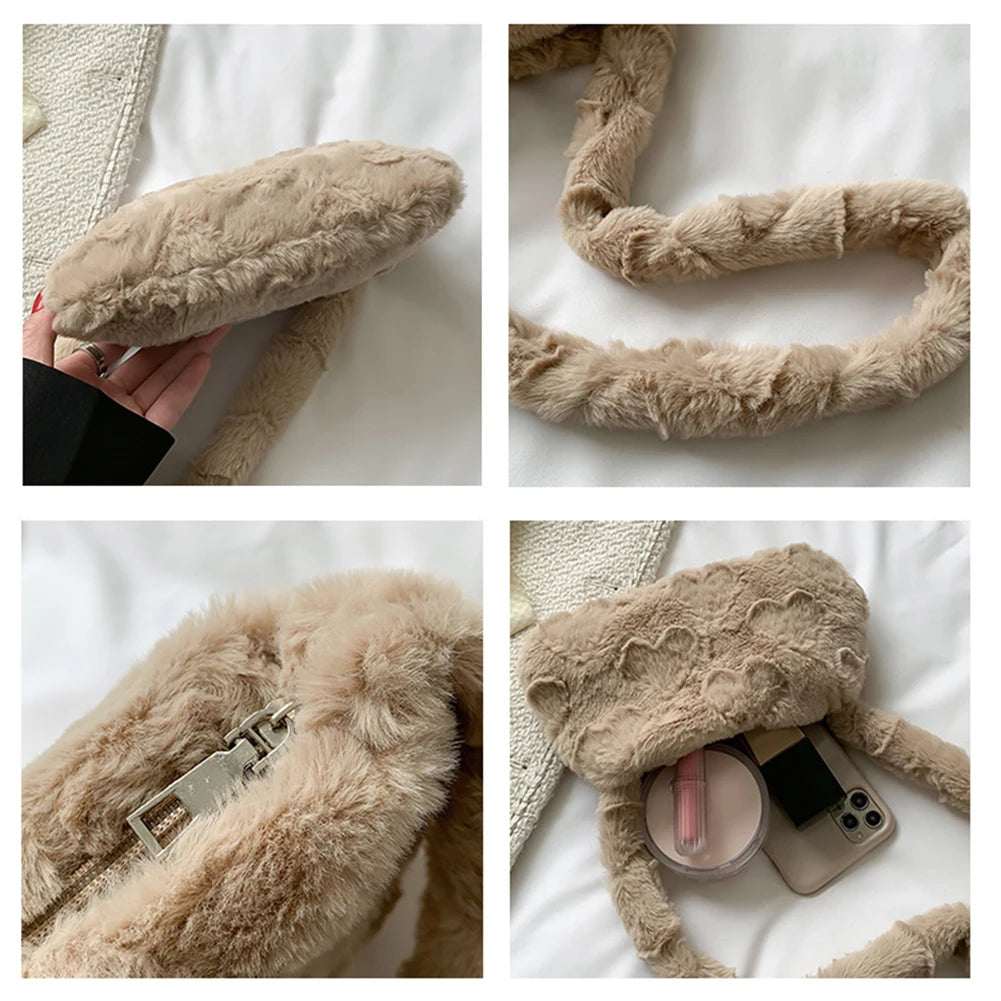 Fluffy Fur Shoulder Bag for Women Winter Fashion
