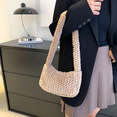 Solid Plush Underarm Bag Women Top-handle Casual Shoulder Handbags