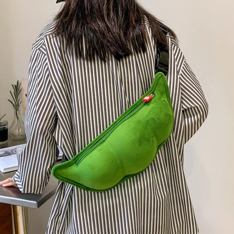 Edamame Shaped Women's Messenger Bag Sweet Solid Zipper Handbags for Women