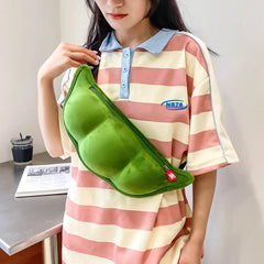 Edamame Shaped Women's Messenger Bag Sweet Solid Zipper Handbags for Women