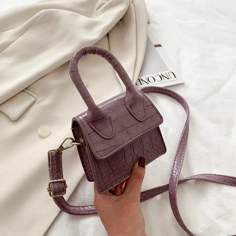 Crocodile Pattern Mini Handbag with Chain Strap