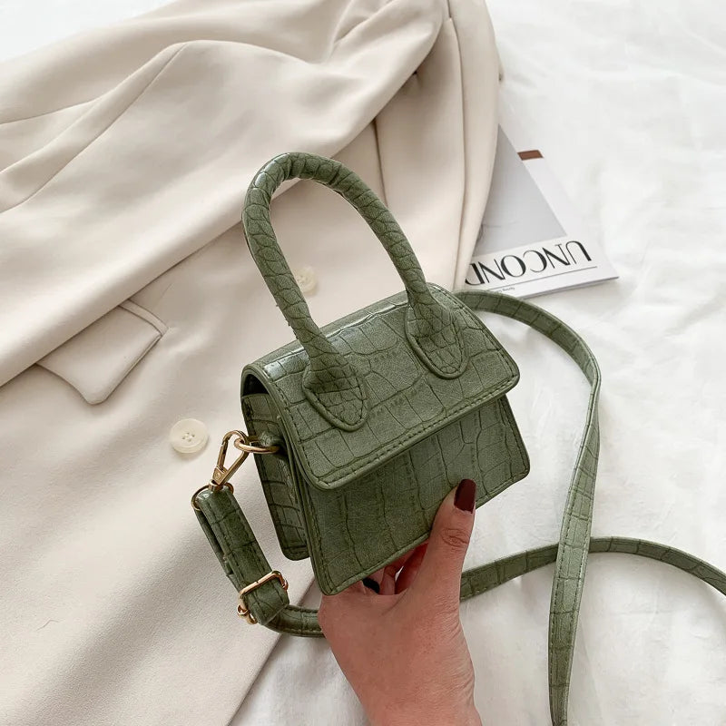 Crocodile Pattern Mini Handbag with Chain Strap
