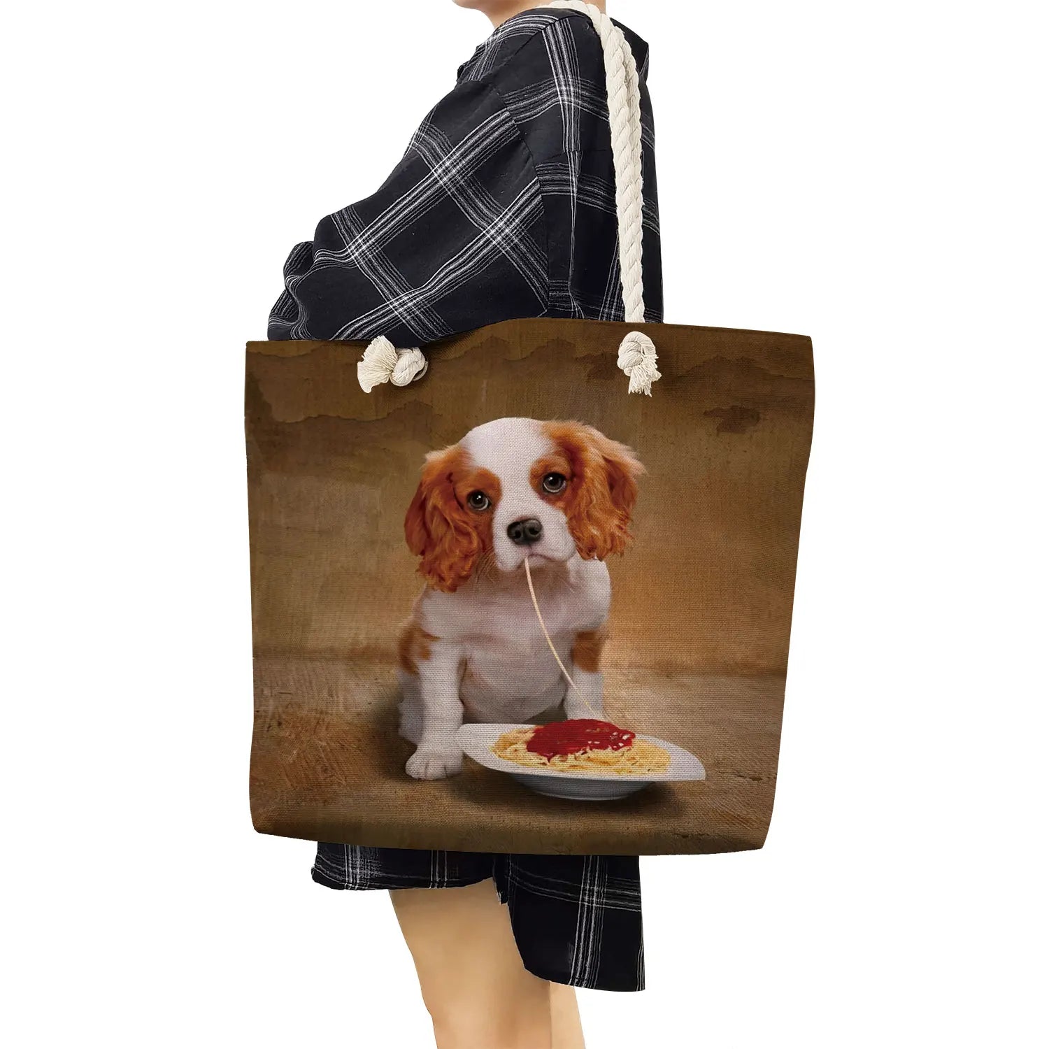 Dog Print Shopping Bag Animal Graphic Women Shoulder Bags Eco Reusable