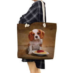 Dog Print Shopping Bag Animal Graphic Women Shoulder Bags Eco Reusable