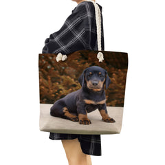 Dog Print Shopping Bag Animal Graphic Women Shoulder Bags Eco Reusable