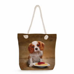 Dog Print Shopping Bag Animal Graphic Women Shoulder Bags Eco Reusable