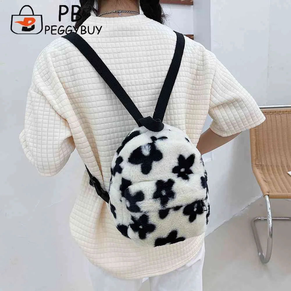 Preppy Style Women Flowers Printing Plush Backpack
