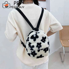 Preppy Style Women Flowers Printing Plush Backpack