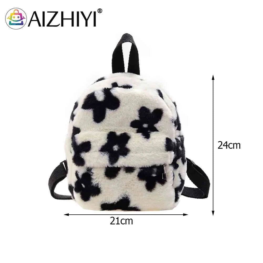 Preppy Style Women Flowers Printing Plush Backpack