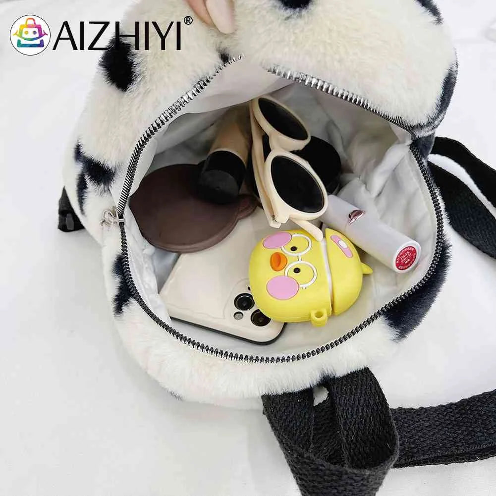 Preppy Style Women Flowers Printing Plush Backpack