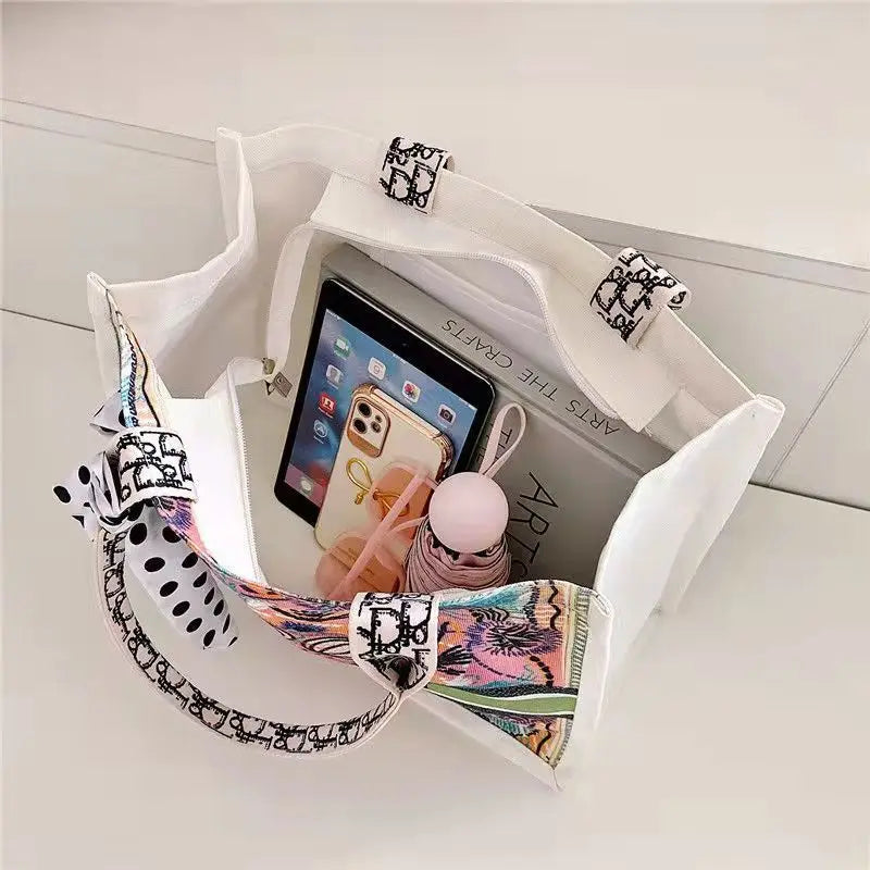 Women's Tote Shoulder Bag Large Capacity Shopping Bag Canvas Letter Zipper