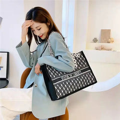 Women's Tote Shoulder Bag Large Capacity Shopping Bag Canvas Letter Zipper