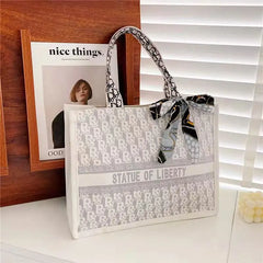 Women's Tote Shoulder Bag Large Capacity Shopping Bag Canvas Letter Zipper