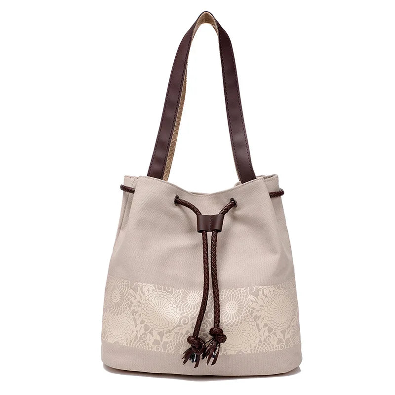Vintage Canvas Bucket Bag for Women Small Crossbody Handbag