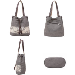 Vintage Canvas Bucket Bag for Women Small Crossbody Handbag